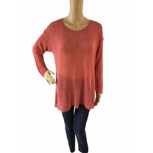 Cartise Tunic Top S Minimalist Coral Long Sleeve Eyelets Loose Knit Lightweight